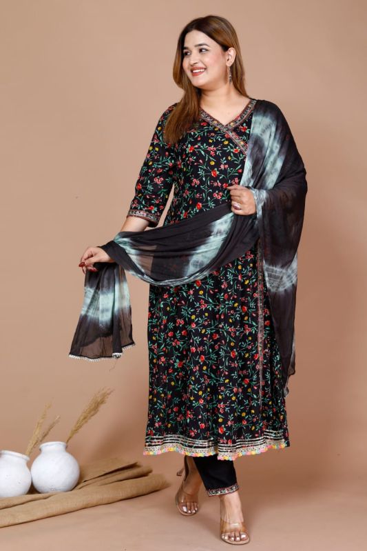 Blended Cotton Black Anarkali Kurta For Women - Karmaplace