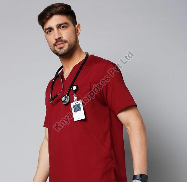 Knya Active Mens Maroon 5-Pocket Scrub Suit