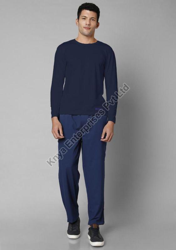 Knya Mens Navy Blue Melange Full Sleeve Underscrub