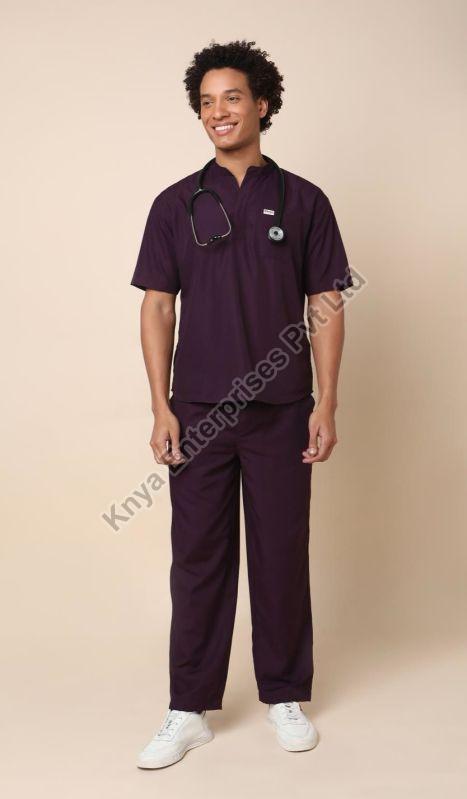 Knya Classic Mens Wine 5-Pocket Mandarin Collar Scrub Suit