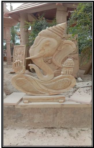 Teakwood Sandstone Ganesha Statue