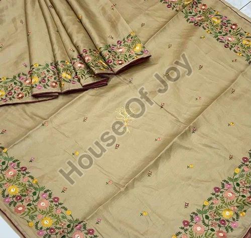 Embroidered Tussar Silk Saree