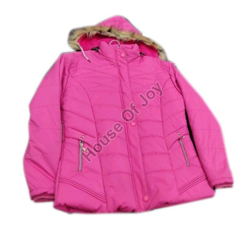 Ladies Pink Fur Hooded Jacket