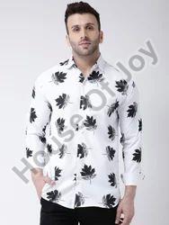 Leaf Printed White Full Sleeve Shirt