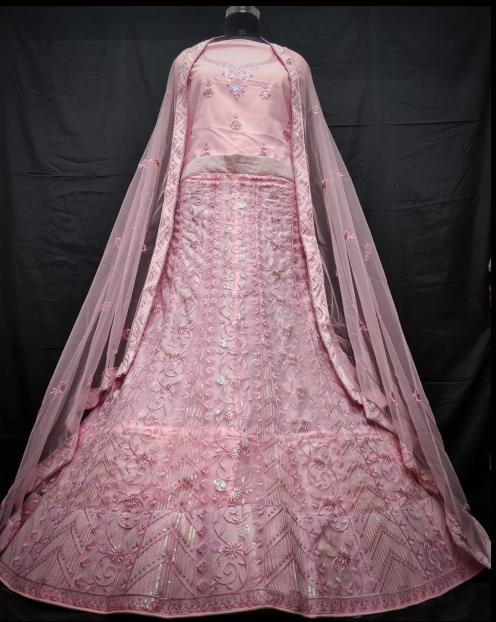 Pale Pink Net Lehenga Choli