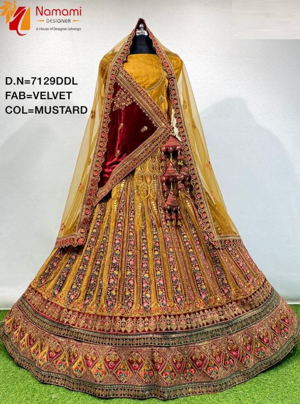 Mustard Velvet Bridal Lehenga Choli