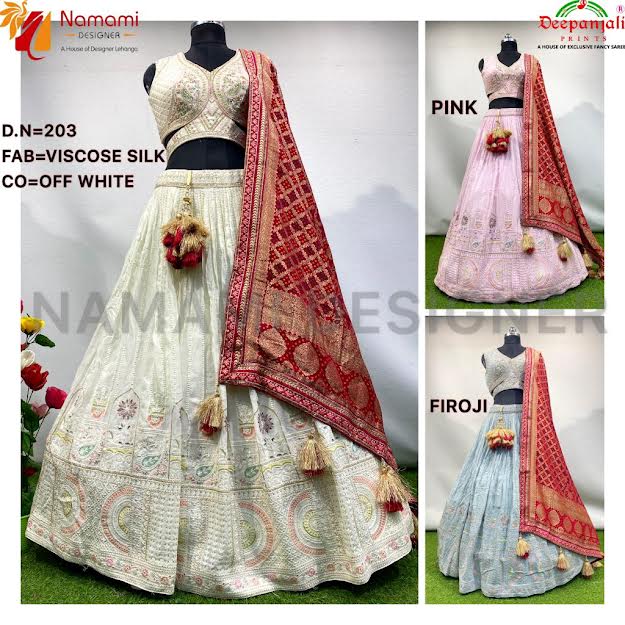 Viscose Silk Off White Lehenga Choli