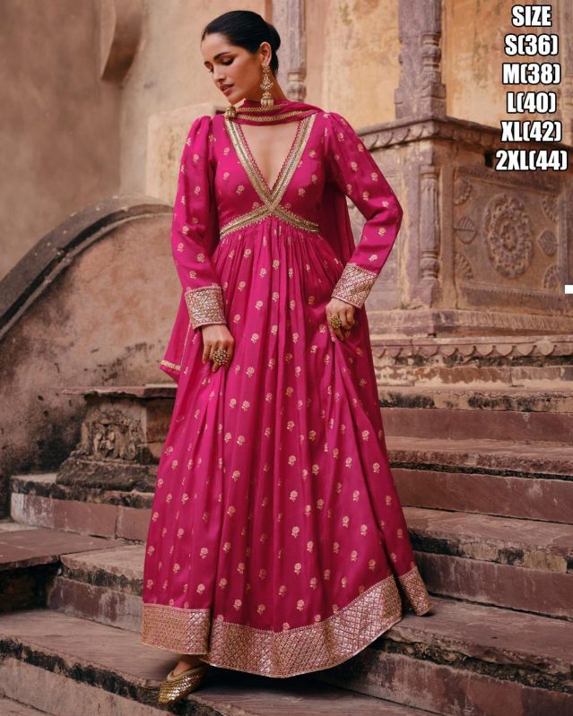Slate gray Stitched Cotton Anarkali Kurti with plazzo pant and pure  chanderi silk dupatta | Kiran's Boutique