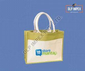 Green & White Jute Promotional Bag