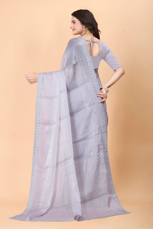 Jimmy Choo Grey Zarhan Diamond Work Saree