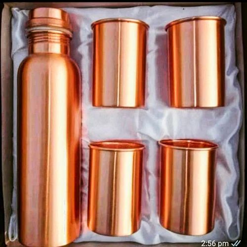 Plain Copper Water Bottle Gift Set