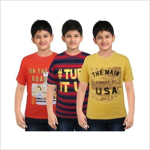 Boys Polyester Round Neck T-Shirts