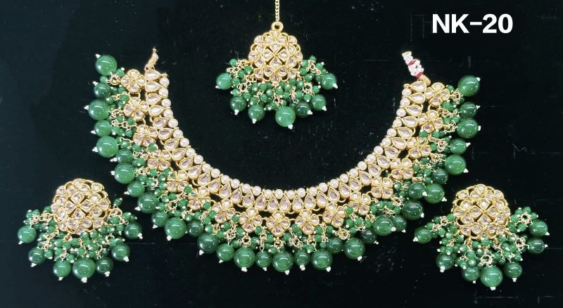 Hema meenakari semi-bridal necklace set - Green – Rohika Store