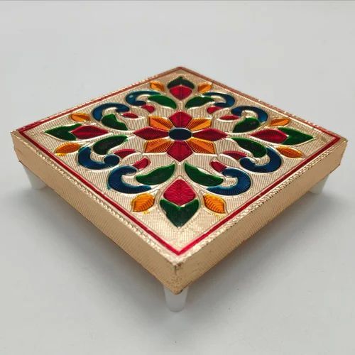 10x10 Inch Meenakari Wooden Pooja Chowki