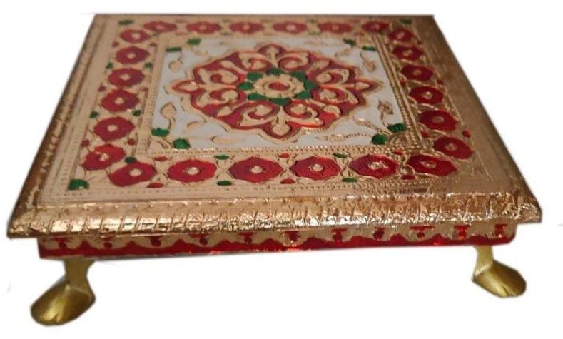 4x4 Inch Meenakari Wooden Pooja Chowki