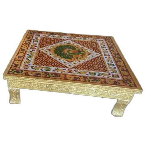 6x6 Inch Meenakari Wooden Pooja Chowki