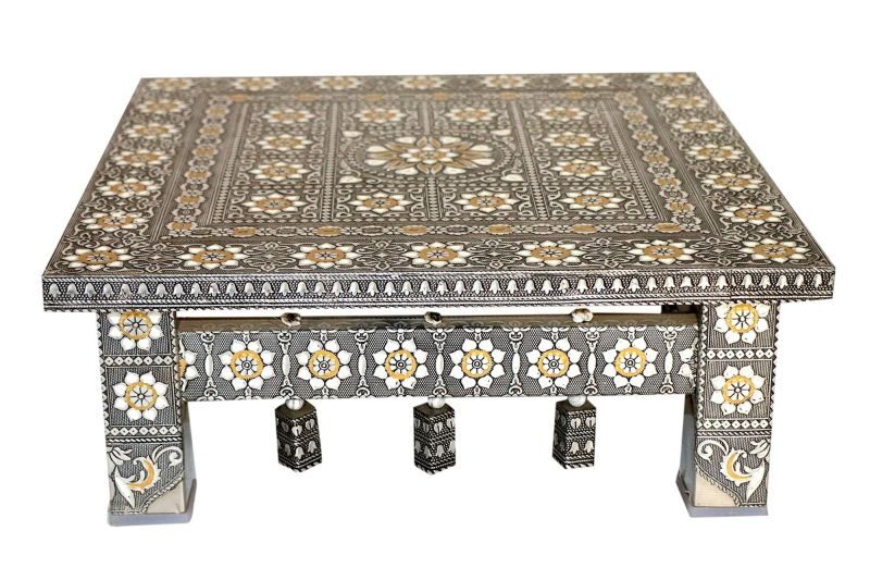 6x6 Inch Wood Oxidized Puja Chowki