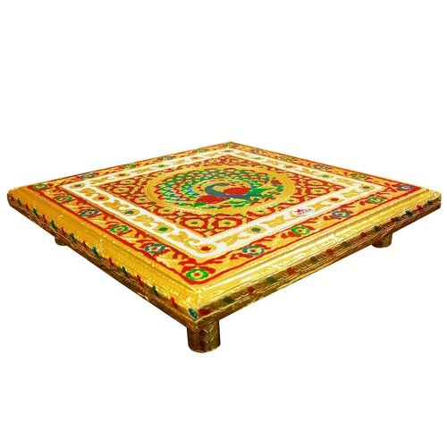 8x8 Inch Meenakari Wooden Pooja Chowki