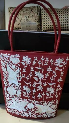 Red Embroidered Shoulder Bag