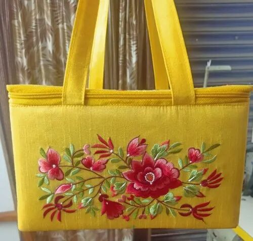 Yellow Embroidered Hand Bag
