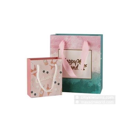 Pink & Green Printed Paper Shopping Bags