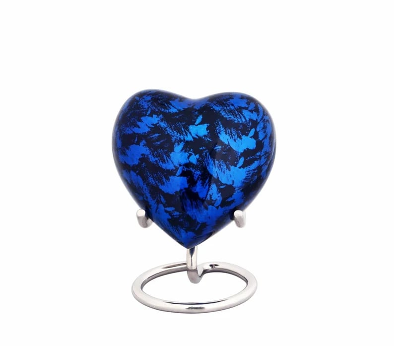 Blue Leaf Heart Shaped Cremation Urn