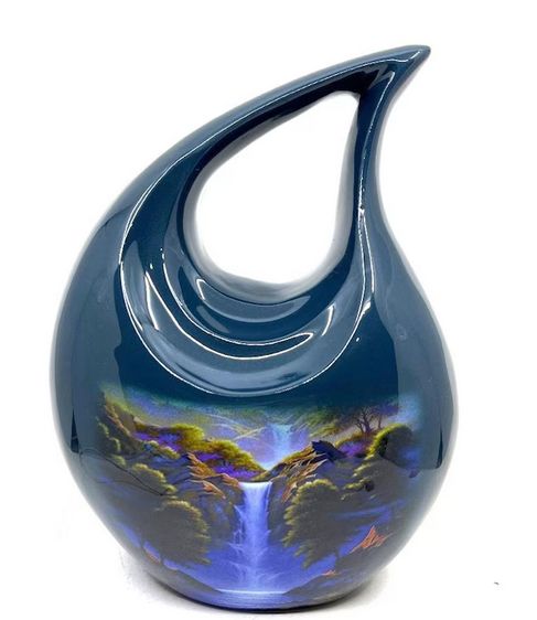 Green Blue Tear Drop Cremation Urn