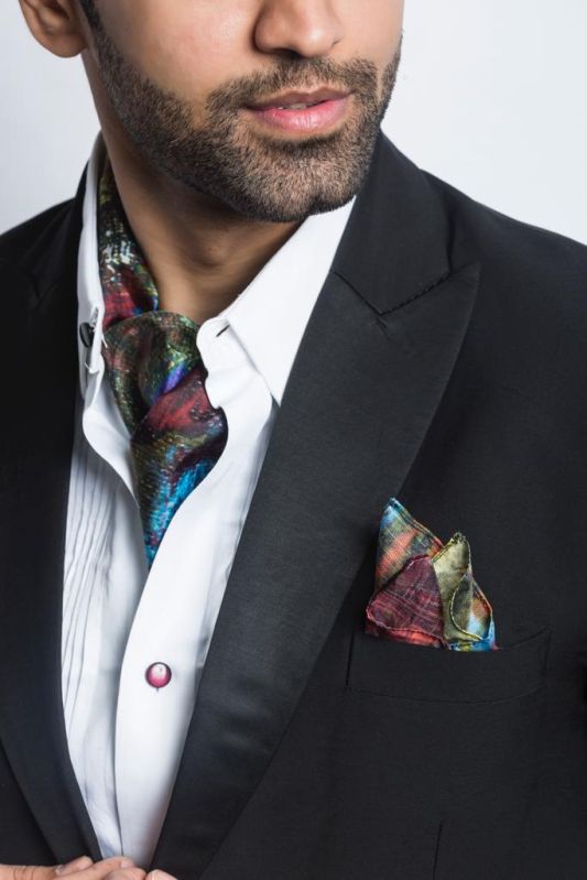 Men\'s Collage Print Silk Scarf and Pocket Square Set