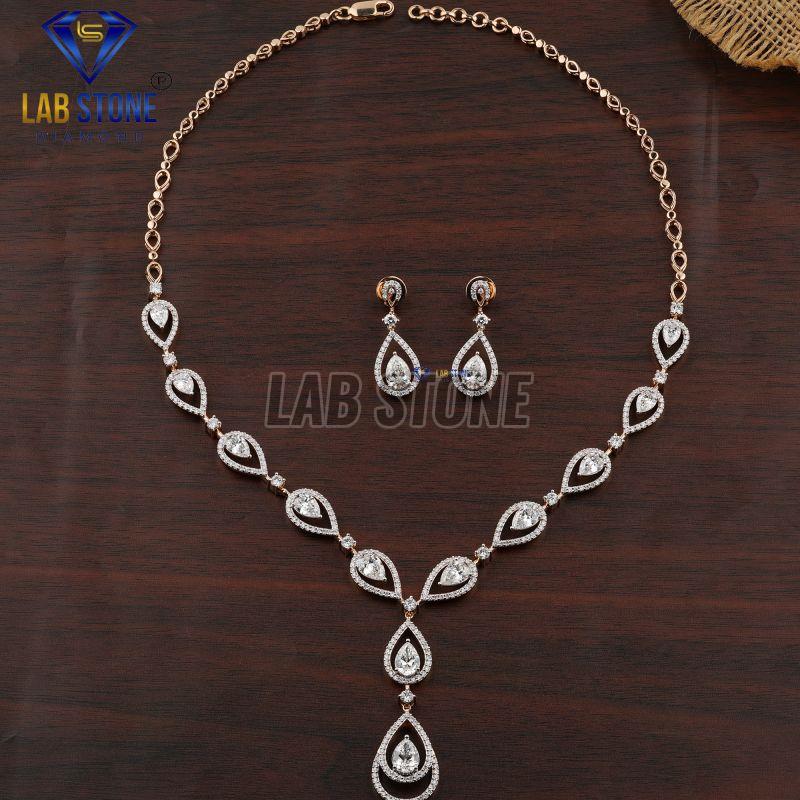 Pear & Round Cut Diamond Yellow Gold Necklace Set