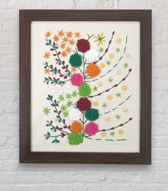 Crewel Hand Embroidered Floral Wall Hanging