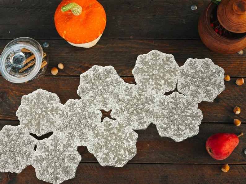 Handmade Christmas Beaded Embroidery Table Runner