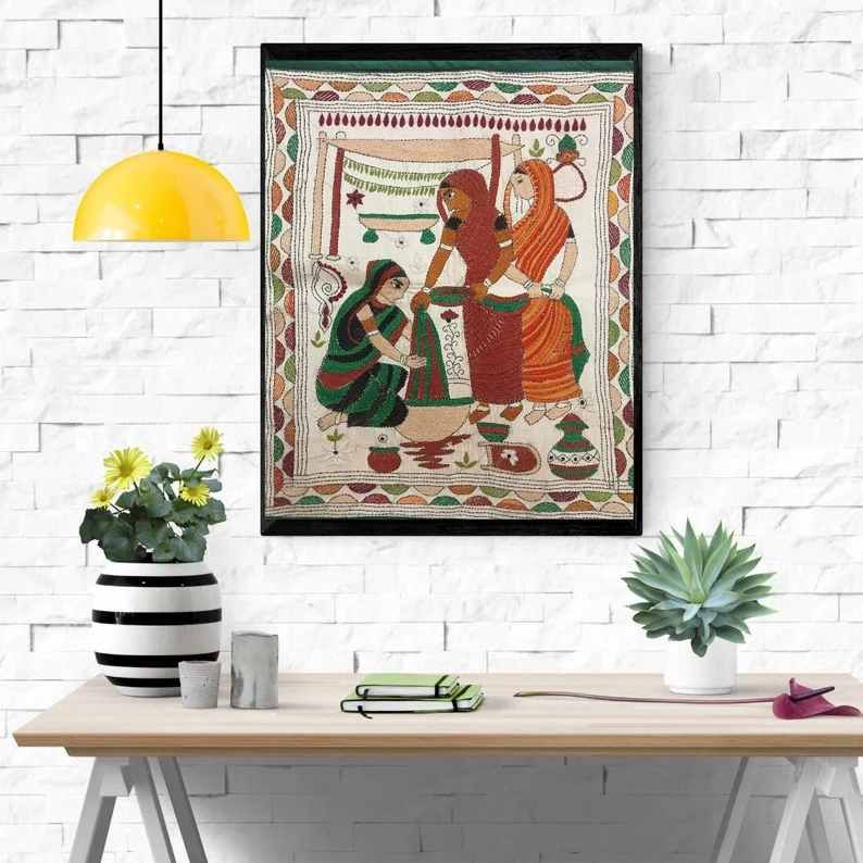 Handmade Embroidered Nakshi Kantha Motifs Wall Hanging