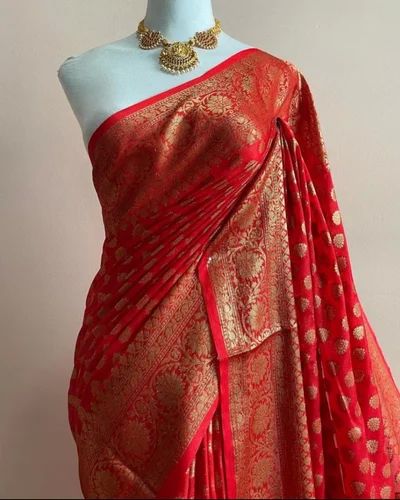 Red Banarasi Semi Georgette Silk Saree