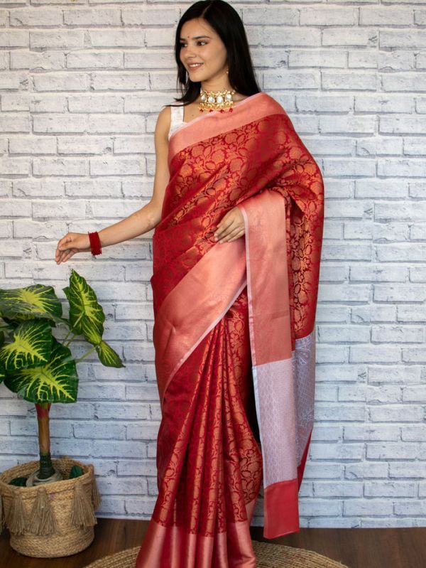 Red Banarasi Soft Silk Saree