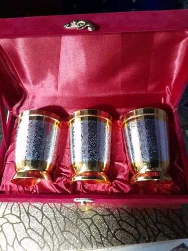 3 Pcs Silver Plated Brass Glass Set