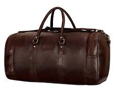 Brown Plain Leather Duffle Bag