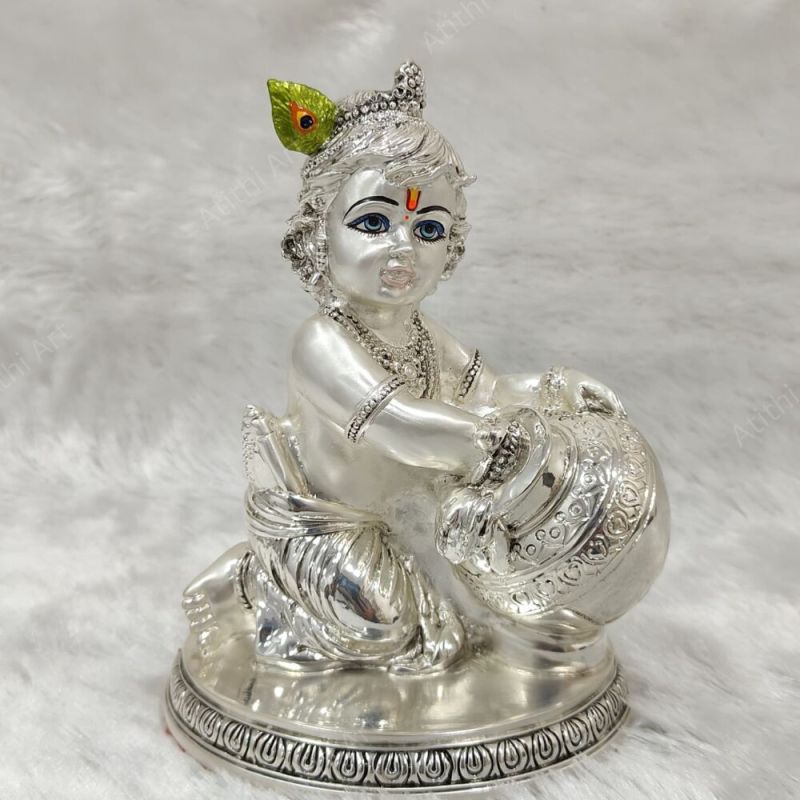 Silver Plated Laddu Gopal With Matki