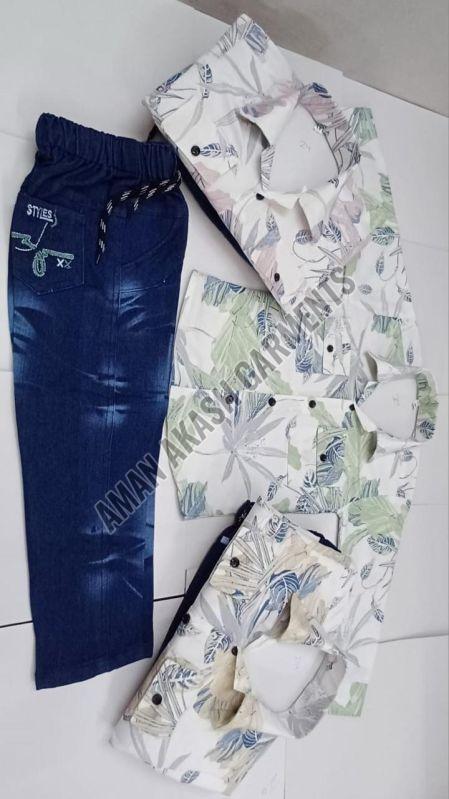 Boys Kids Printed Full Sleeve Shirt Jeans Set