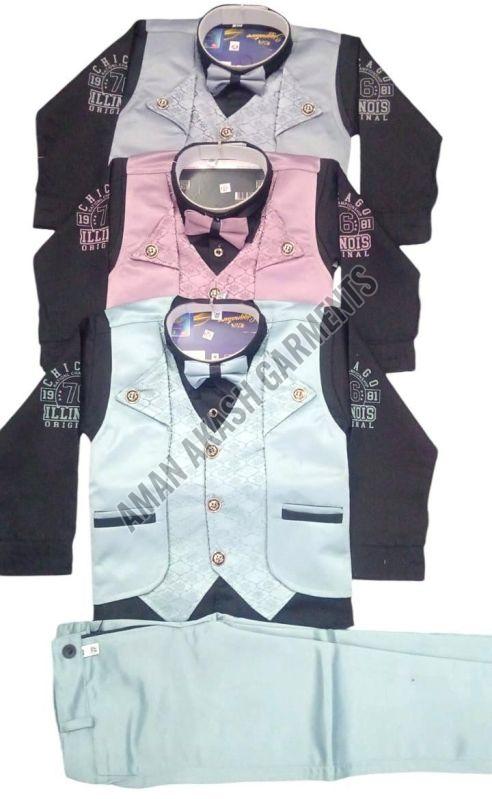 Multicolor Boy Five Piece Coat Pant Set