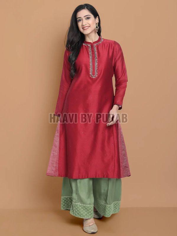 Ladies Embroidered Chanderi Silk Kurta With Farshi Palazzo