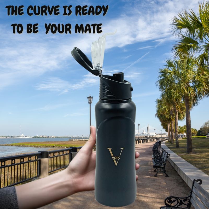 Voik Curve Matte Black Stainless Steel Water Bottle 500ml