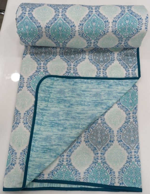 Green Cotton Printed Dohar Blanket