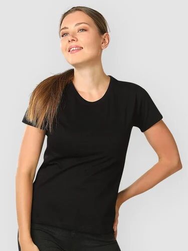 Ladies Black Round Neck T Shirt