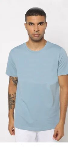 Mens Sky Blue Round Neck T Shirt