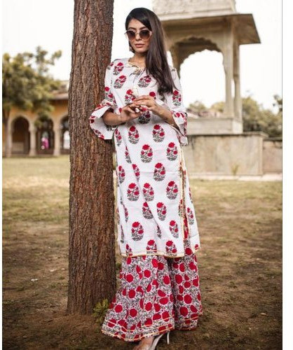 Ladies Floral Print Cotton Palazzo Suit