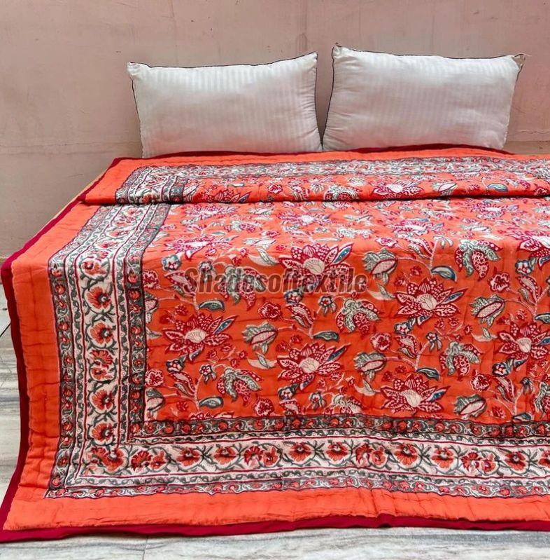 Multicolor Cotton Floral Printed Kantha Quilt