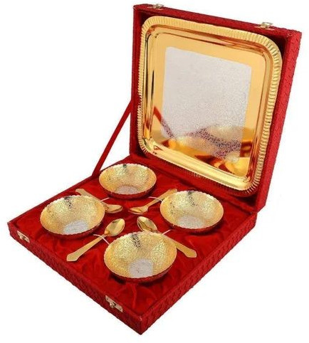 9 Pieces Brass Silver and Gold Plated Bowl Set