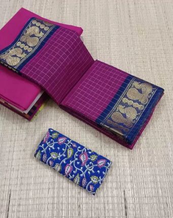 Handloom Pure Cotton Checkered Saree