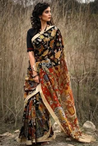 Linen Digital Kalamkari Printed Saree