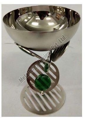 Silver Green Decorative Bowl with Stand